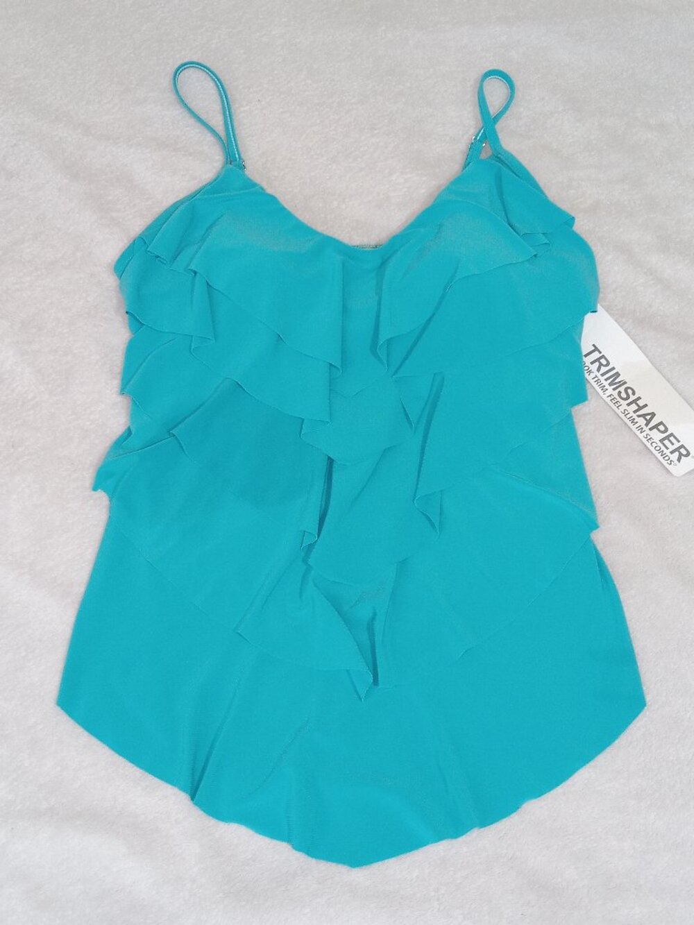 TRIMSHAPER Women's Ocean Blue Ruffled Tankini Top Size 12 NEW